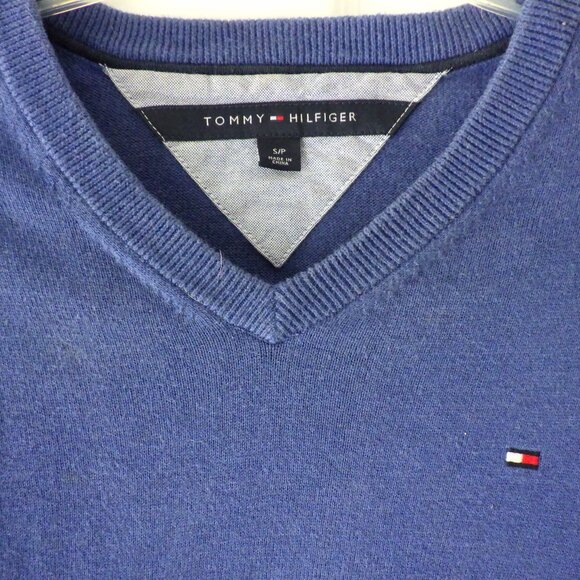 Tommy Hilfiger Mens Long Sleeve V-Neck Sweater Blue Size Small Preppy - Picture 2 of 6